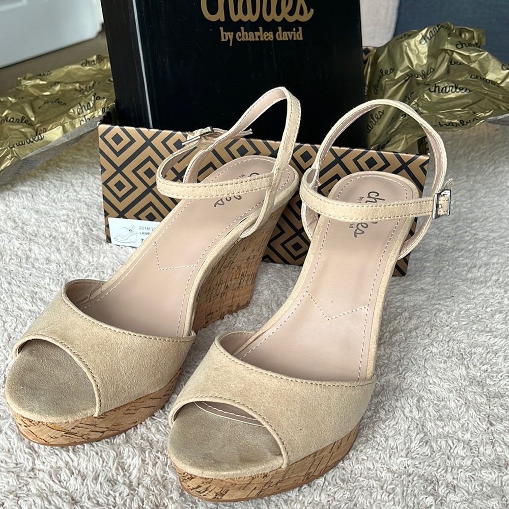 Cork Wedge Nude Peep Toe
